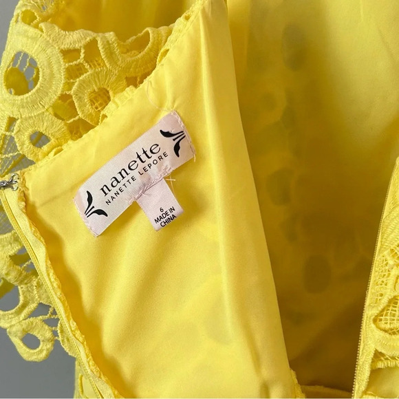Nanette LePore Dress Bella Donna Lemon Meringue Floral Lace Over Size 6 - Picture 6 of 8